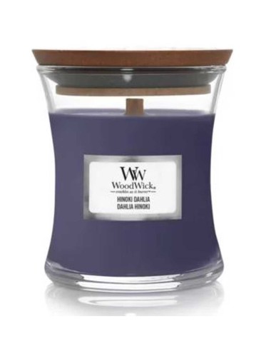 Žvakė, aromatinė WoodWick Mini Hourglass Hinoki Dahlia, 30 h, 85 g, Violetinė