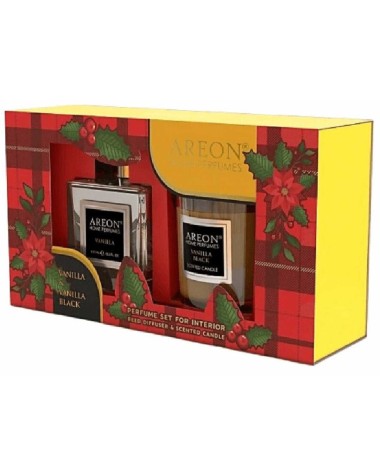 Rinkinys, namų kvapas ir žvakė Areon Black Vanilla, 150 ml