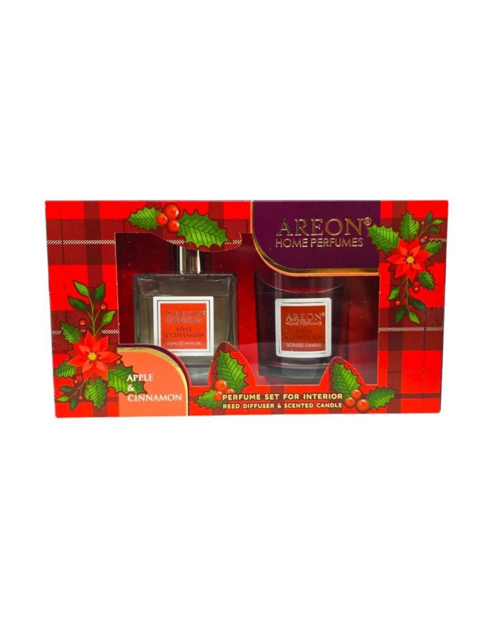 Rinkinys, namų kvapas ir žvakė Areon Apple and Cinnamon, 150 ml
