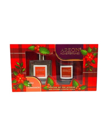Rinkinys, namų kvapas ir žvakė Areon Apple and Cinnamon, 150 ml