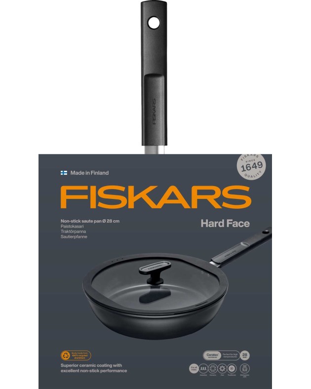 Keptuvė su dangčiu Fiskars Hard face 1075530, 28 cm, aliuminis