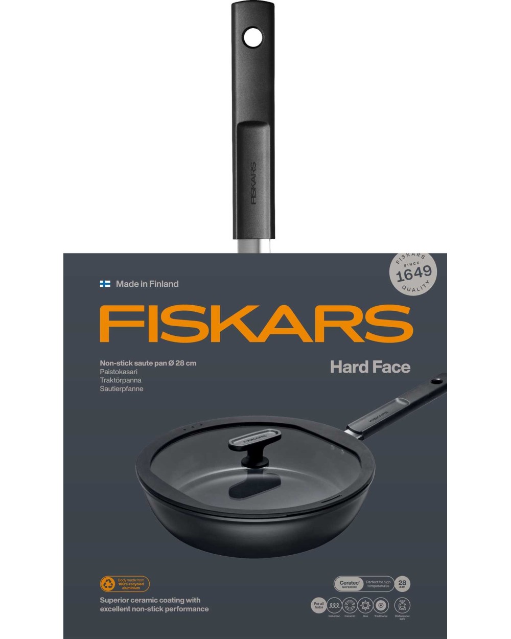 Keptuvė su dangčiu Fiskars Hard face 1075530, 28 cm, aliuminis