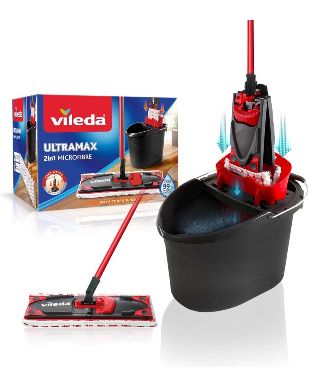 Grindų plovimo rinkinys Vileda Ultramax VILE14389, 66 - 132 cm, juoda/raudona